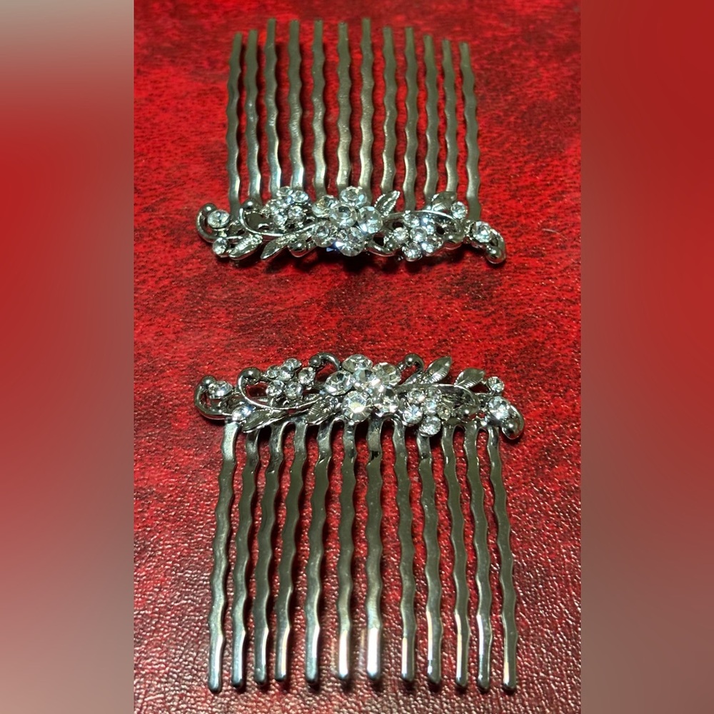 Crystal Flower Accented Hair Combs